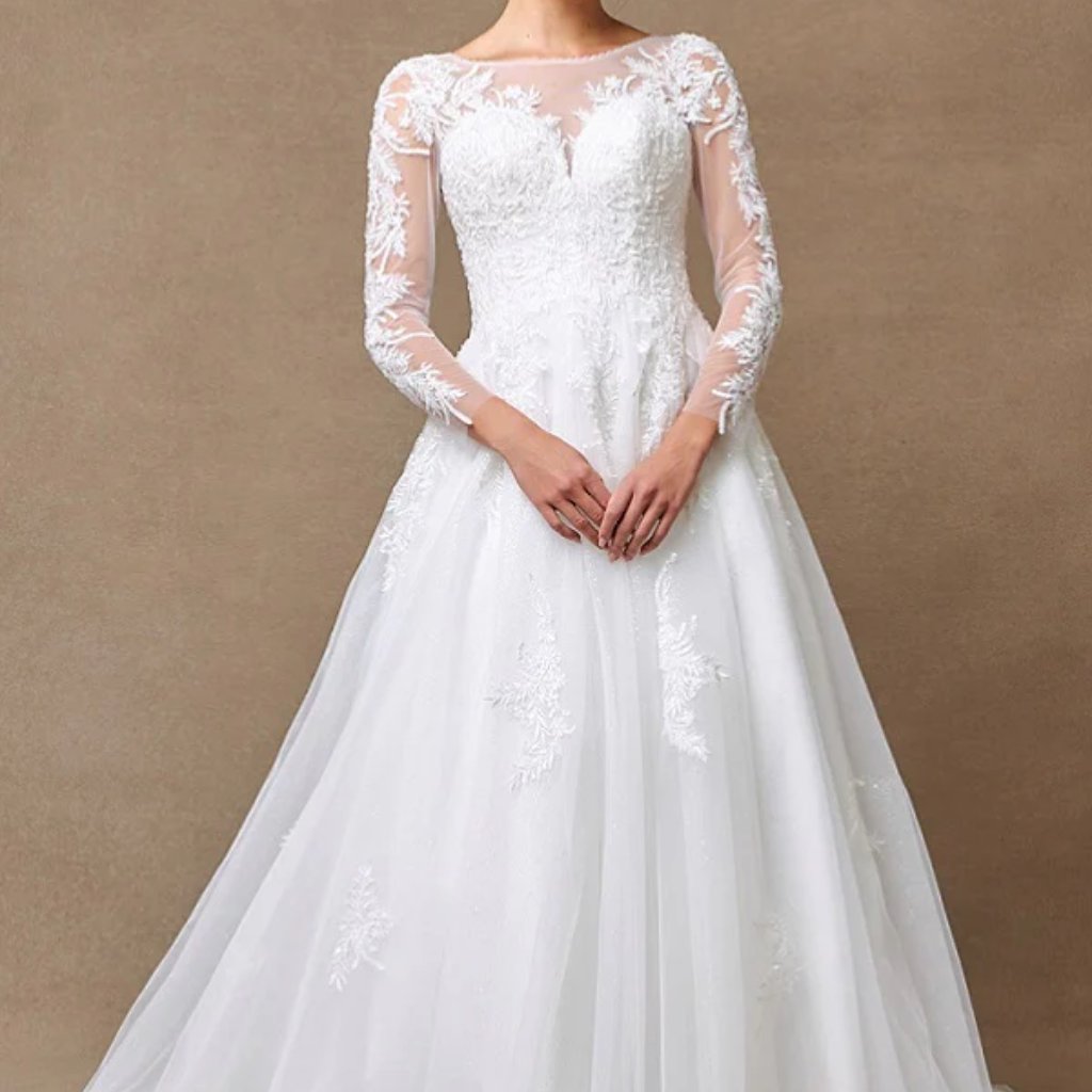 Off White Wedding Dress, Bridal Gown Long Sleeve